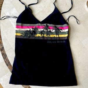 Black and Pink Fitted Camisole with Tie Front